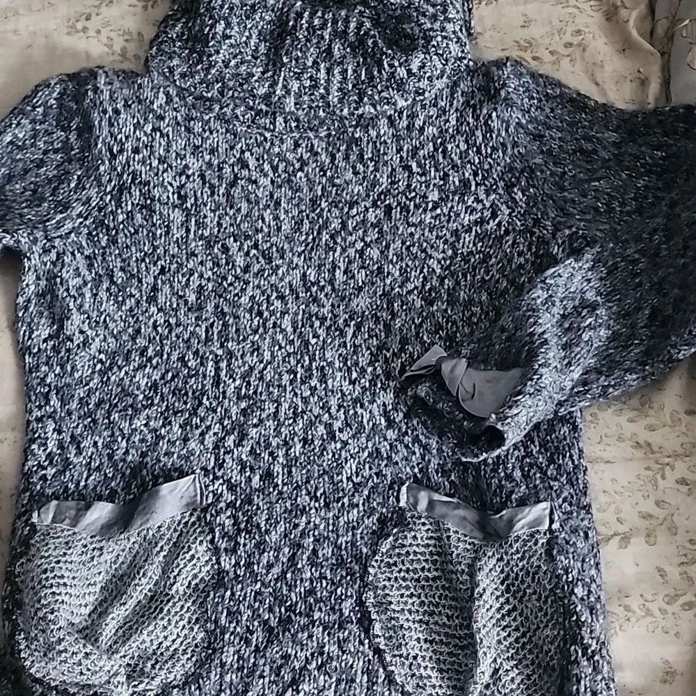 Cowl Neck Knit Sweater With Pocket & Bow Detail